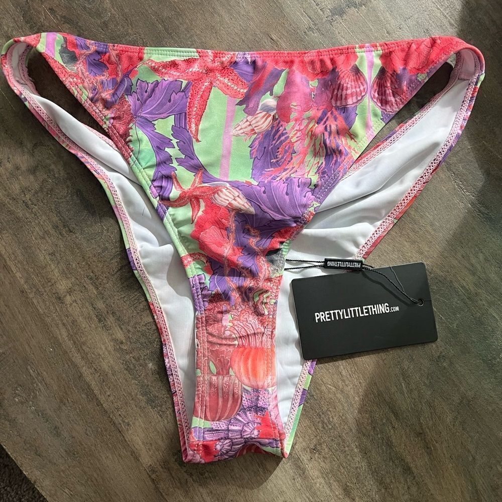 NWT Pretty Little Thing Lilac Under The Sea High Leg bikini bottom. US size 8.